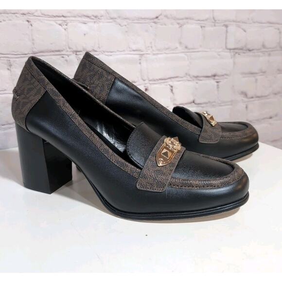 Michael Michael Kors Jackie Womens Signature Leather Loafer Pump Sz 9 3" Heel - Picture 1 of 14